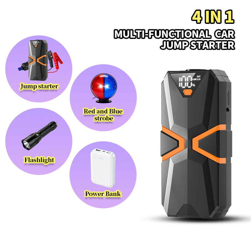 EBOSSOM JC8 Autostart Booster - 8000mAh - Met Bandencompressor - 10-in-1 - Start Tot 6.0L Benzine / 3.5L Diesel - LED-lamp + Powerbank - Complete Reisset