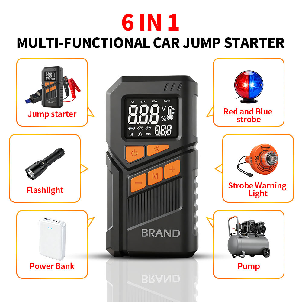 150 PSI Portable Tire Inflators Jump Starter 12000 MAh 12V Car Battery Booster Smart Jumper Cables