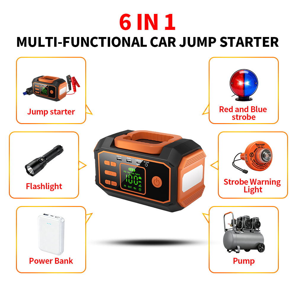 Vehicle Jump Starter Power Bank With Air Compressor 10000mAh 12000mAh 16000mAh Emergency Battery Pack