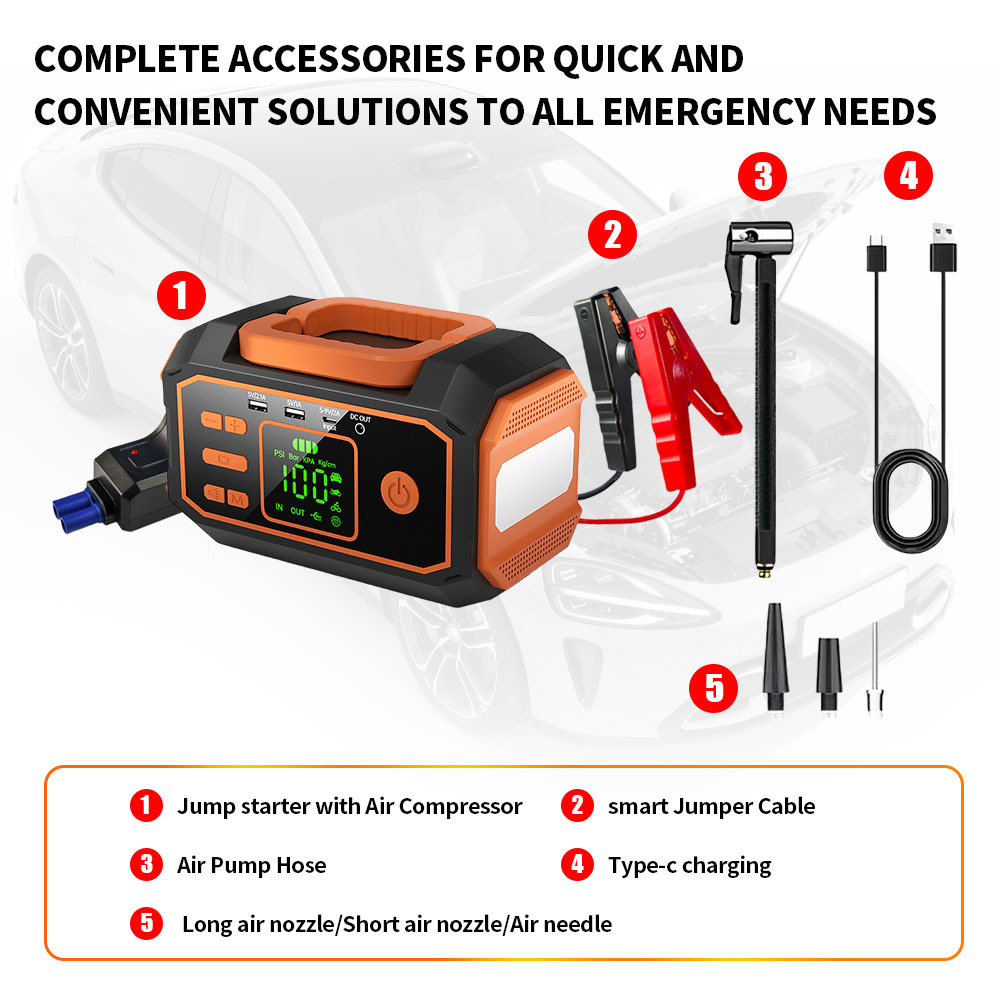 10000mAh 12000mAh 16000mAh Jump Starter Power Bank Emergency Starter Battery With Air Compressor