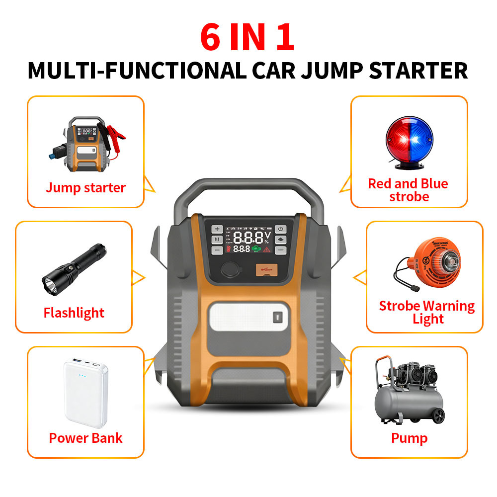 53600mAh Portable Car Jump Starter  Digital 150PSI Electric Air Pump Tire Inflator  For Car Motorcycle Bike
