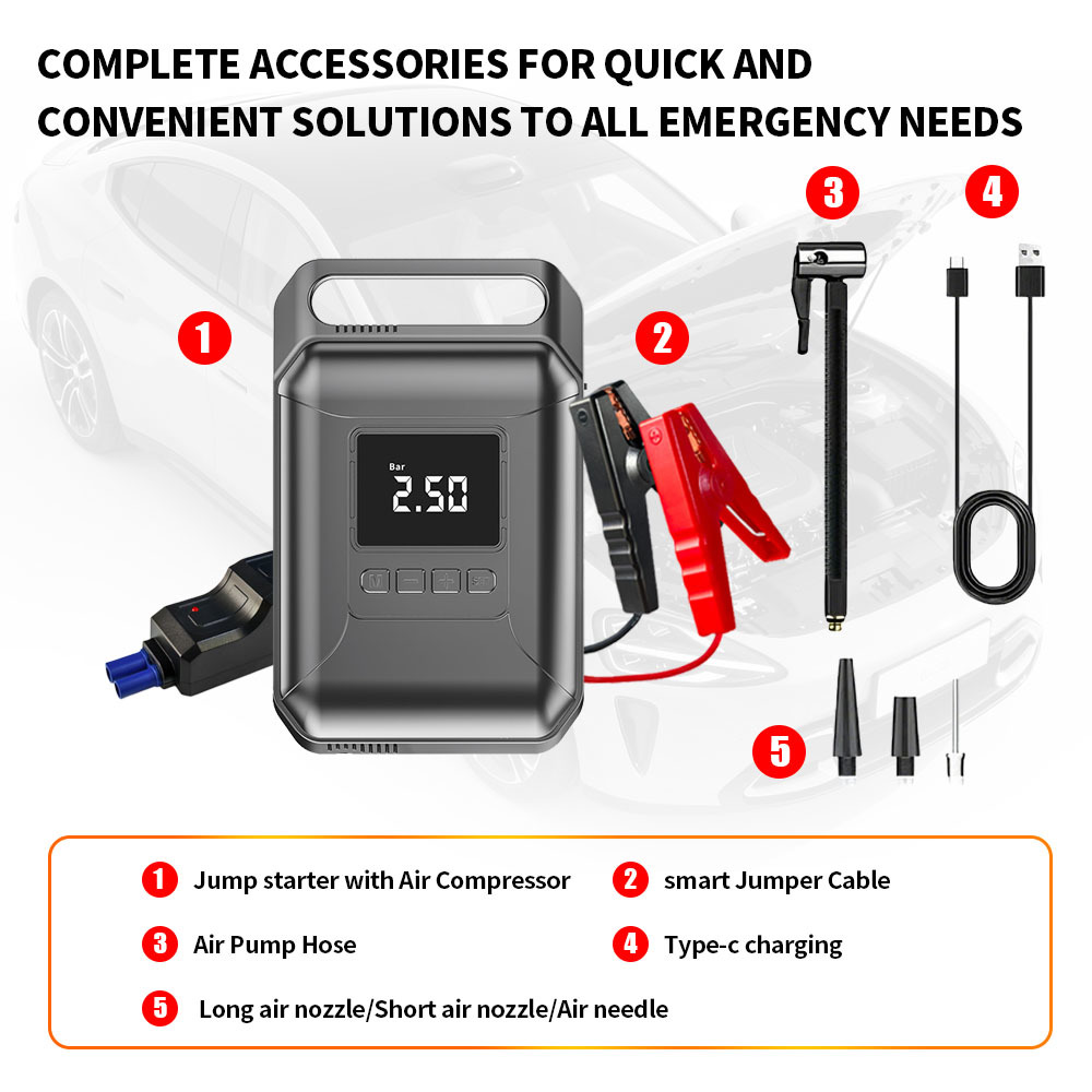 Compact Car Jump Starter Power Bank Diesel 12V 8000mAh Portable Battery Jump Starter Tire Inflators