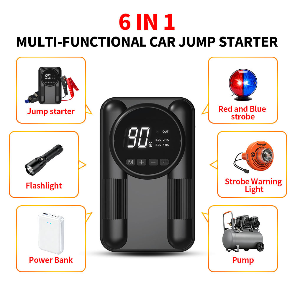 Portable Car Battery Jumper Battery Booster Jump Starter 2 In 1 With Air Compressor Car Battery Jump Starter Pack