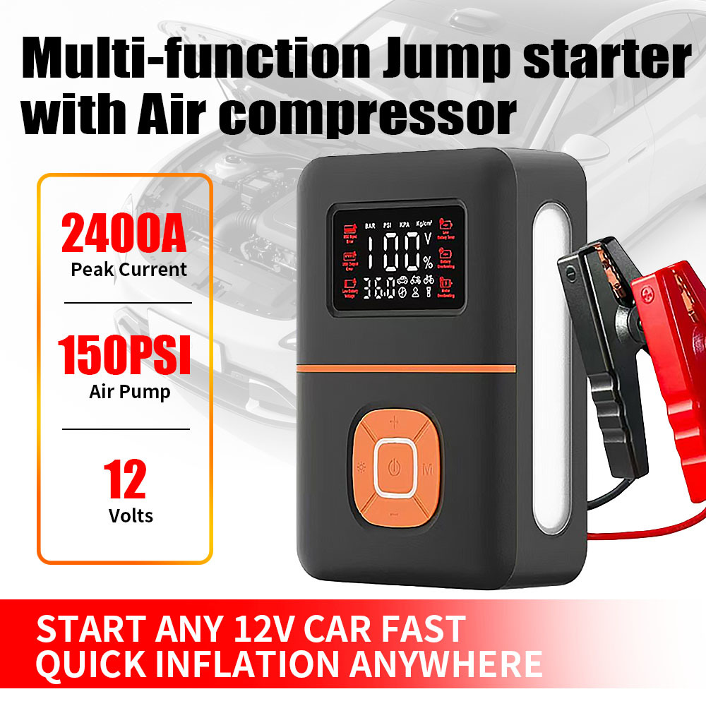 2 In 1 Car Jump Starter Auto Emergency Power Supply With Air Compressor 8000mAh 12000mAh 16000mAh