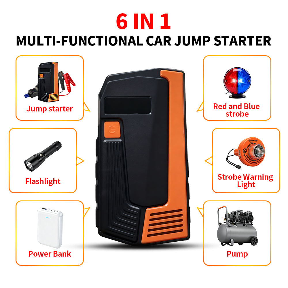 12V Car Emergency Jump Starter Multi Functional 6000mAh Power Bank Emergency Jump Starter With Air Compressor