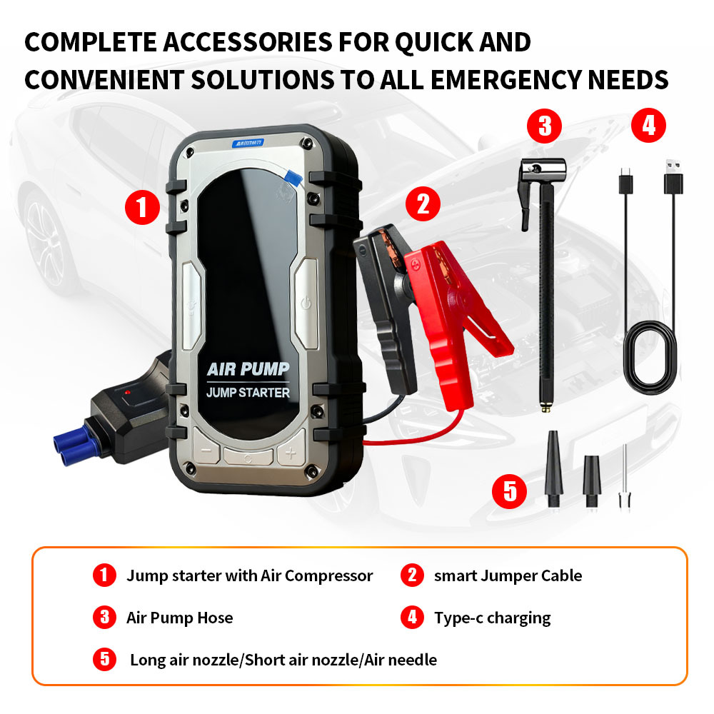 12 Volt 32000mAh Car Battery Jump Starter With Air Compressor Tire Inflator 3 - 150 PSI Emergency Battery Pack