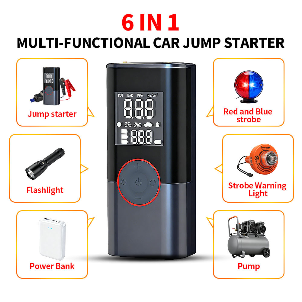 Portable Car Jump Starter Starter Pack Multi Function Type C Jump Starter With Air Compressor