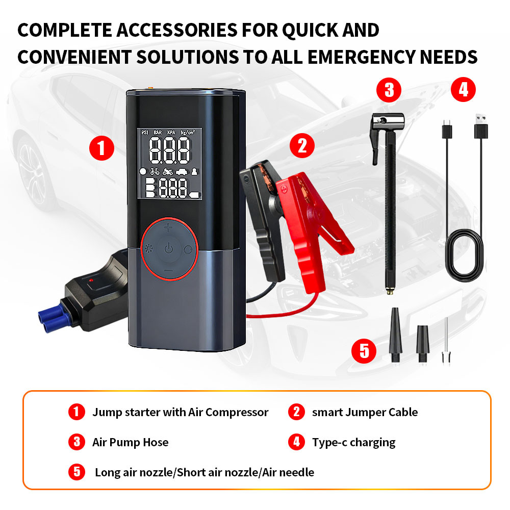 Type C Multi Function Car Jump Starter With Air Compressor 0-150PSI Jump Starter Starter Pack