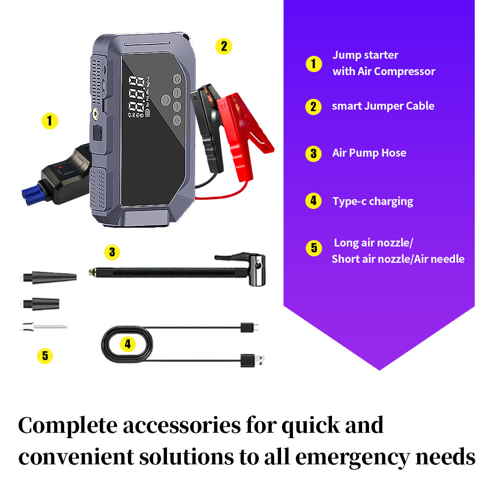 Powerful 1000A Car Jump Starter with 150PSI Air Compressor , 6 in 1 Emergency Booster Pack for All 12V Vehicles