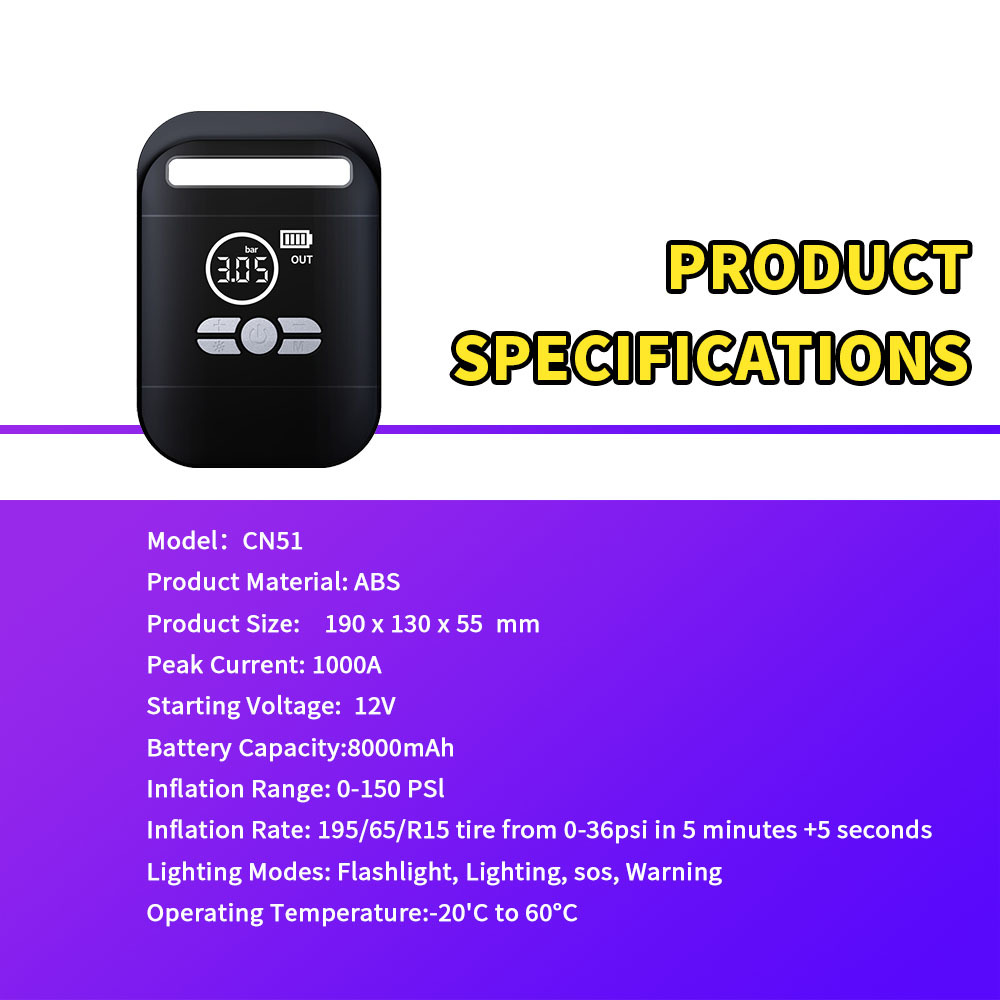 8000mAh Multi-Function Jump Starter and Battery Booster Pack with 150 PSI Tire Inflator Pump