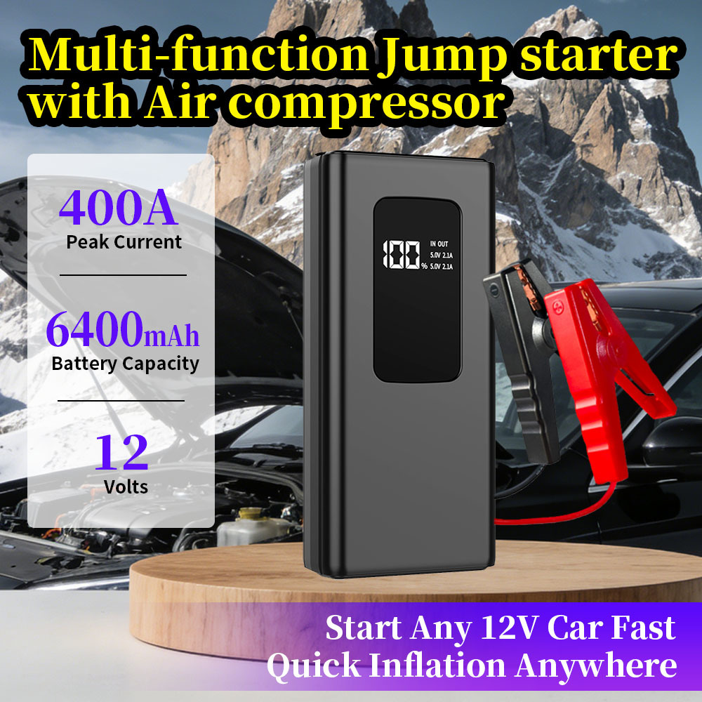 6400mAh 400A Peak Car Jump Starter with Multi-Function Design Including Air Compressor and Portable Power Bank