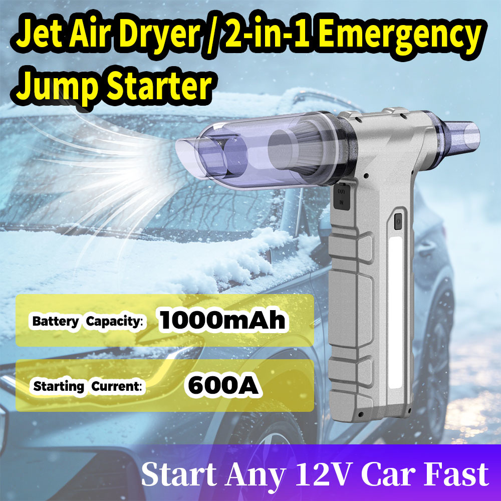 600A Peak Current Car Jump Starter with 8000mAh Battery and Air Compressor for 12V Vehicles