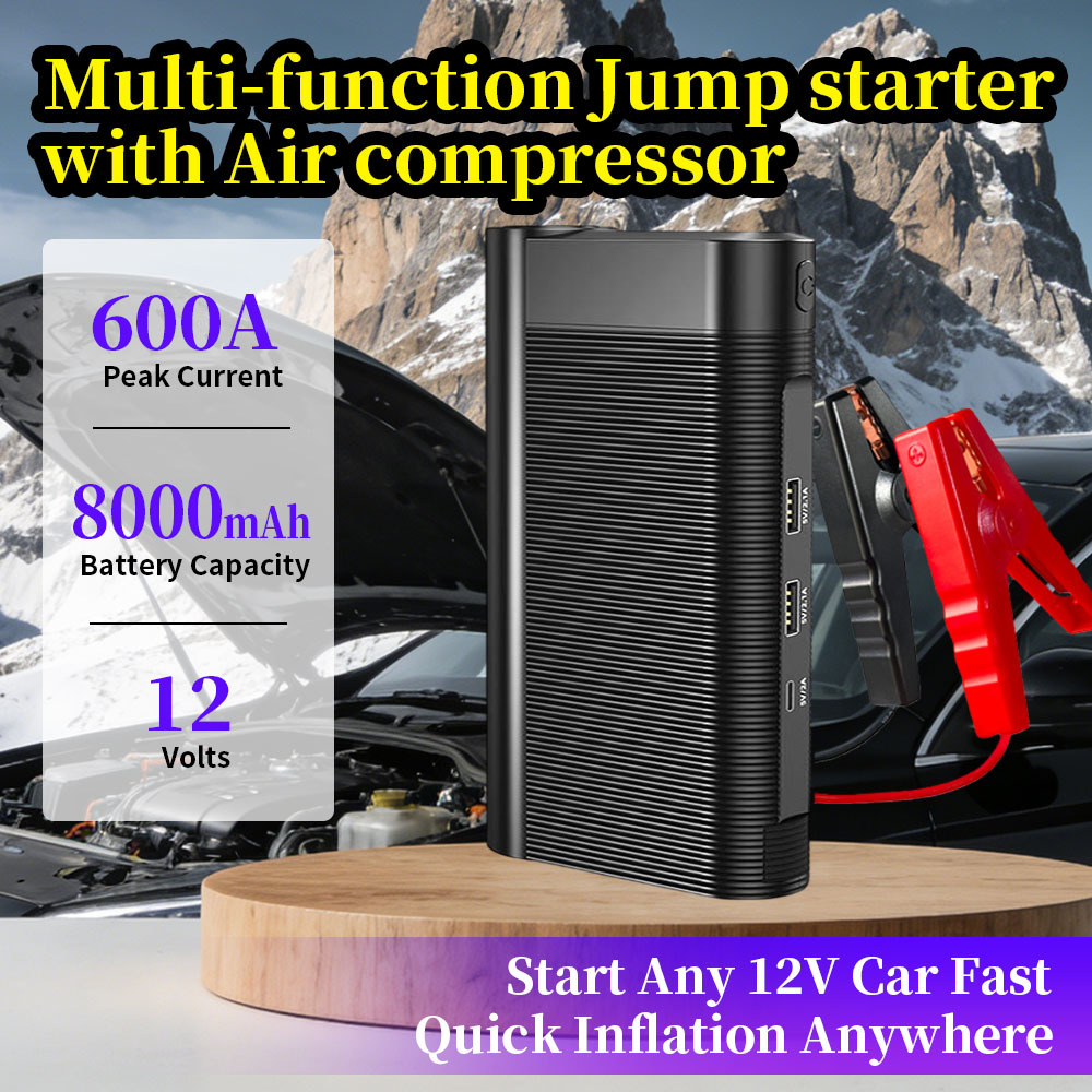 600A Peak Current 8000mAh Battery Car Jump Starter with 150 PSI Air Compressor and Power Bank