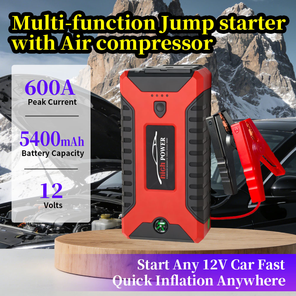 600A Peak Current 5400mAh 4-in-1 Multi-Function Car Jump Starter with Air Compressor and Power Bank