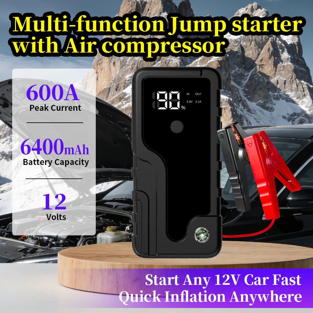 6400mAh High-Density Lithium Polymer 4-in-1 Multi-Function Jump Starter with 600A Peak Current and Portable Power Hub