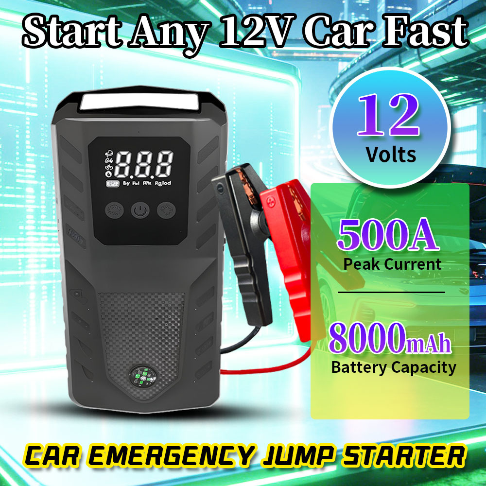 Vehicle Jump Starter Power Bank with Emergency Light, 12V Battery Booster, 500A Peak Output
