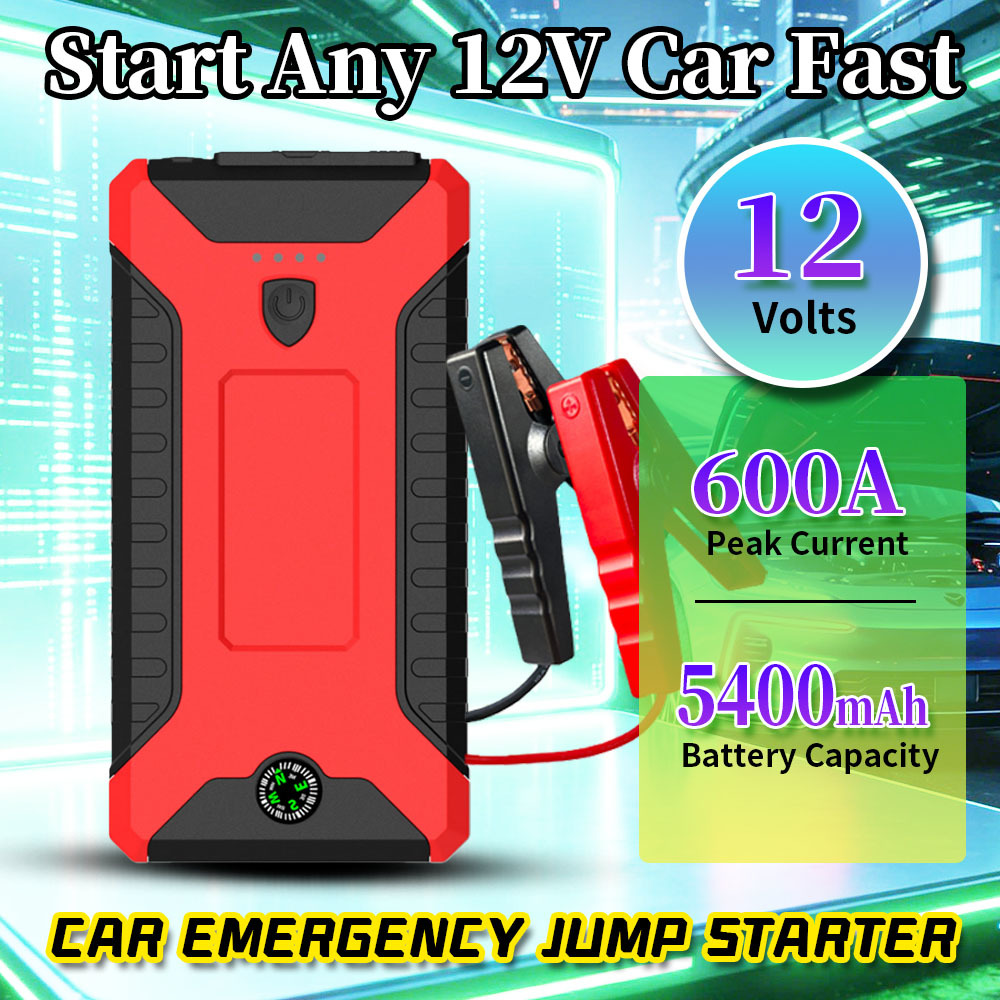 4-in-1 Compact Car Jump Starter Power Bank 600A Peak 12V Emergency Booster with LED Flashlight