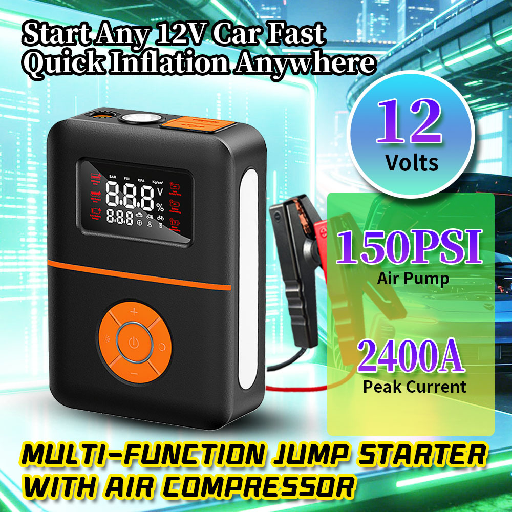 2400A Peak Current Multi Functional Jump Starter with 150PSI Air Pump and 16000mAh Portable Battery Pack
