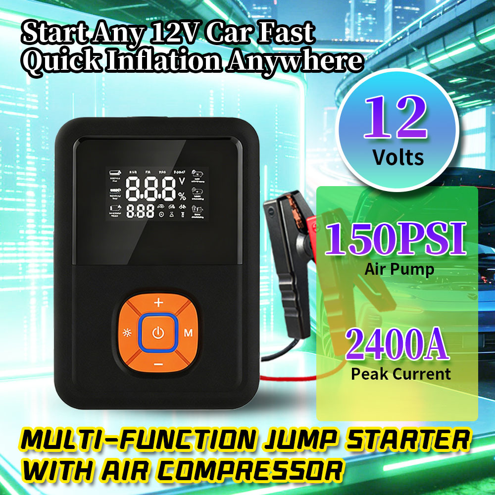 6-In-1 Multi-Function 2400A Peak Current Vehicle Jump Starter With 150 PSI Smart Inflator