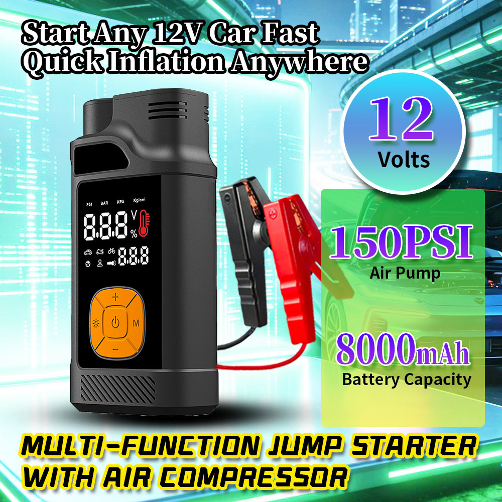 Portable 8000mAh Multi Functional Jump Starter with 150 PSI Air Inflator and 1200A Peak Current