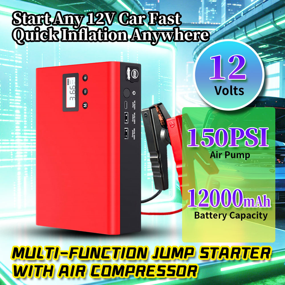 12000mAh 12V Car Battery Booster with 500A Starting Current and 150PSI Air Compressor
