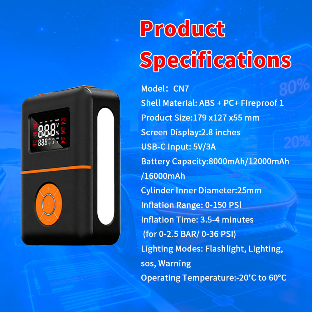 2400A Peak Jump Starter with 150PSI Air Compressor & 12000mAh Power Bank