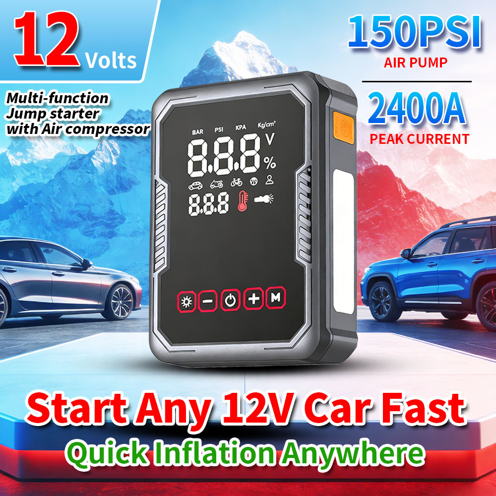 2400A Peak Current Multi-Function Jump Starter with 150PSI Air Compressor and 16000mAh Battery