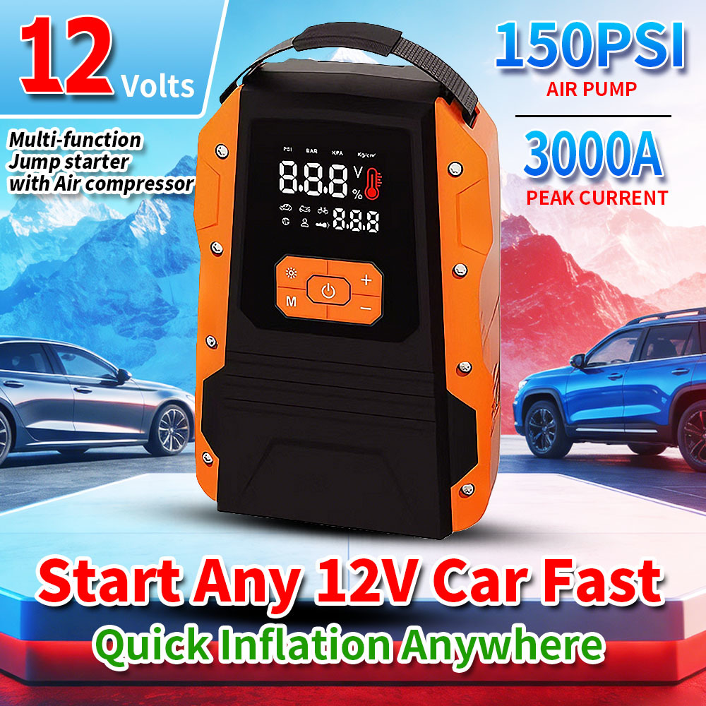 20000mAh 3000A Peak Current Multi Functional Jump Starter with 150PSI Air Compressor and Tire Pump