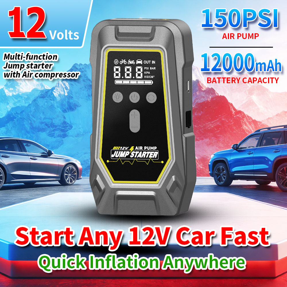 Compact 12V Dual-Start Jump Starter with 12000mAh High-Density Lithium Battery Built-in LED Torch and Over-current Protection