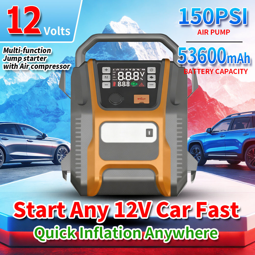 53600mAh 6000A Peak Current Multi Functional Jump Starter with Digital Tire Inflator for Heavy-Duty Vehicles