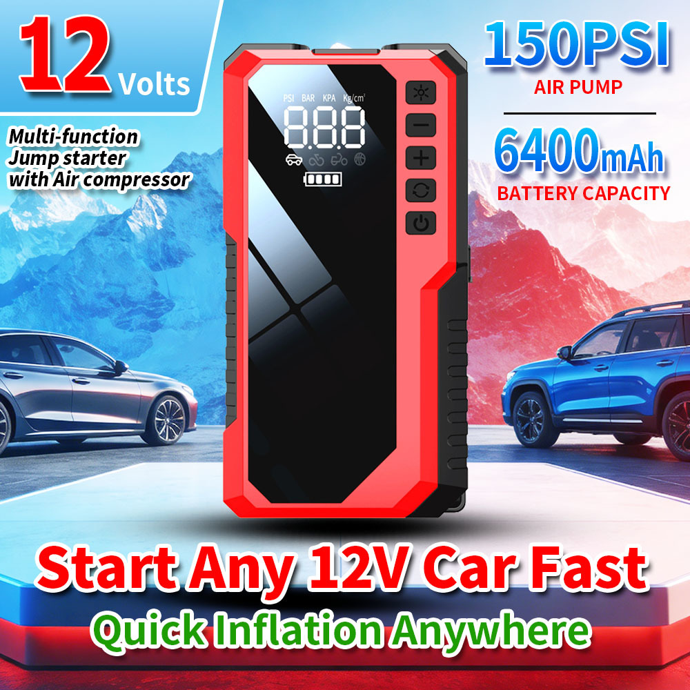 600A Peak Current Jump Starter with 150 PSI Air Compressor and 6400mAh Portable Power Bank