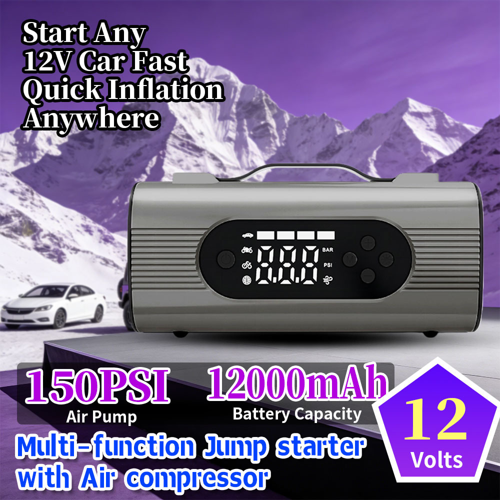 8000mAh Battery Car Jump Starter with 150 PSI Air Compressor and Multi-function Emergency Light