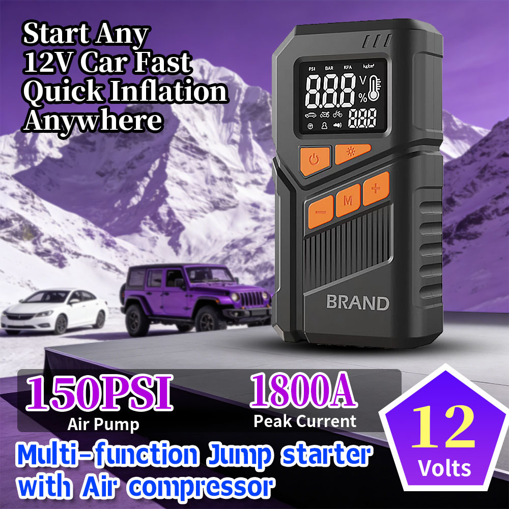 1800A Peak Current Car Jump Starter with 150PSI Air Compressor and 2.4 Inch Digital Display