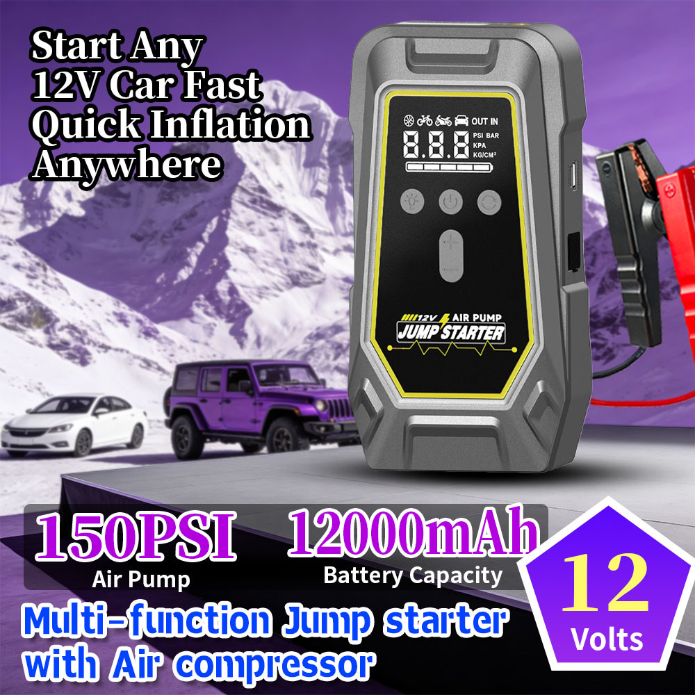 8000mAh Battery Capacity 150 PSI Air Compressor Car Jump Starter with Multiple LED Lighting Modes and Portable Power Bank