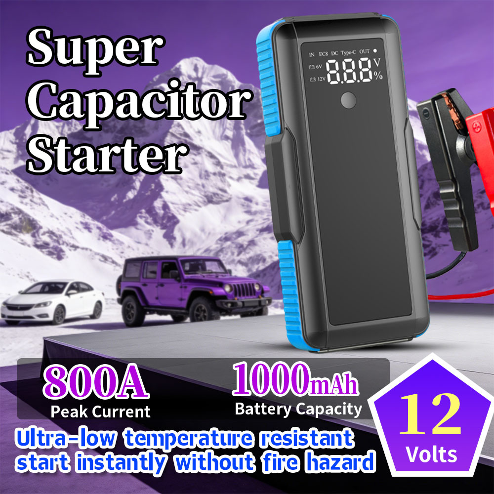 Super Capacitor Jump Starter with 800A Peak Current and 1000A Starting Current for Reliable Vehicle Restart