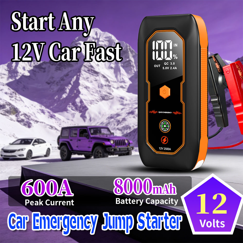 Portable Car Jump Starter with 600A Peak Current 8000mAh Battery and QC3.0 Fast Charging