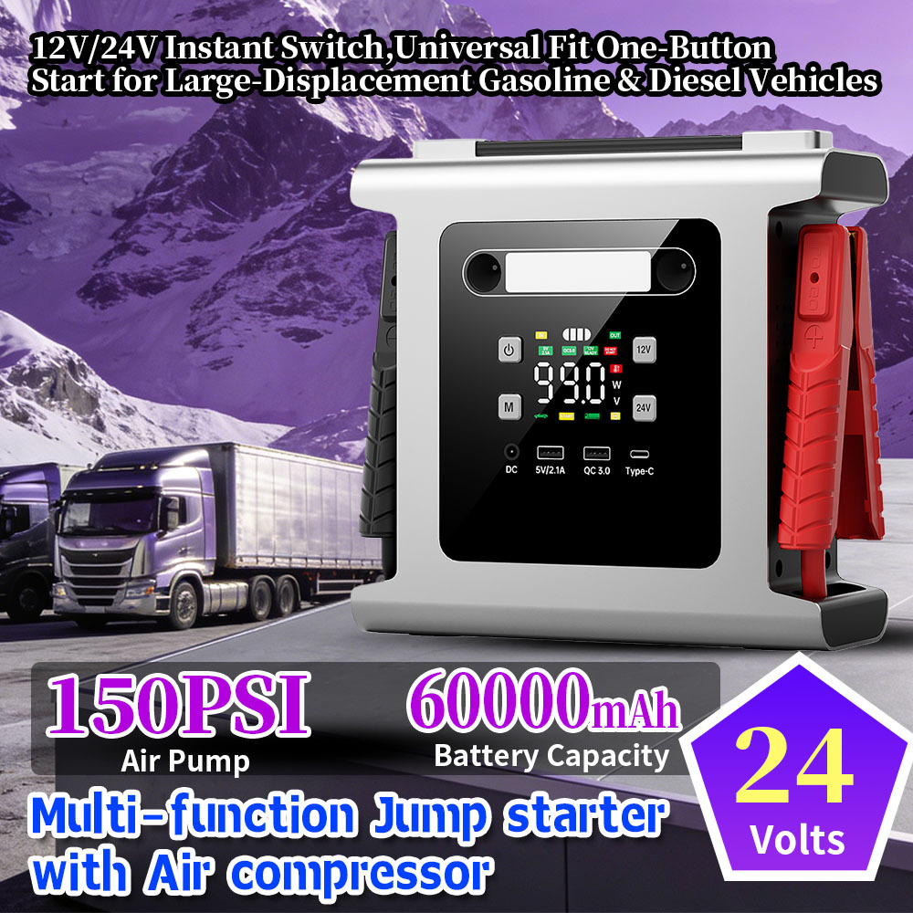 60000mAh 12V/24V Jump Starter with 150 PSI Air Compressor and Portable Power Bank