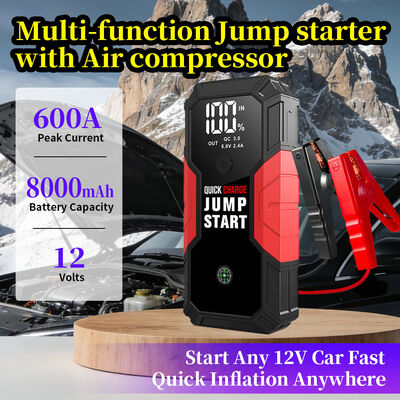 600A Peak 8000mAh 12V Multi-Function Jump Starter with Air Compressor & USB Power Bank