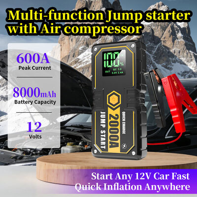 600A Peak Smart Car Jump Starter with 16,000mAh Power Bank and Built-in Air Compressor